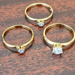 Three Vintage Goldtone Diamond Look Stack Rings Size 7.5 - 8